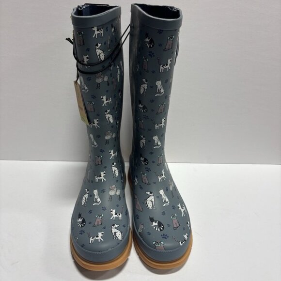 Western Chief Women’s Furry Friends Tall Rain Boots Blue, Size 7 M - Picture 2 of 6